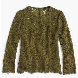 J Crew - Moss green lace top with built in cami